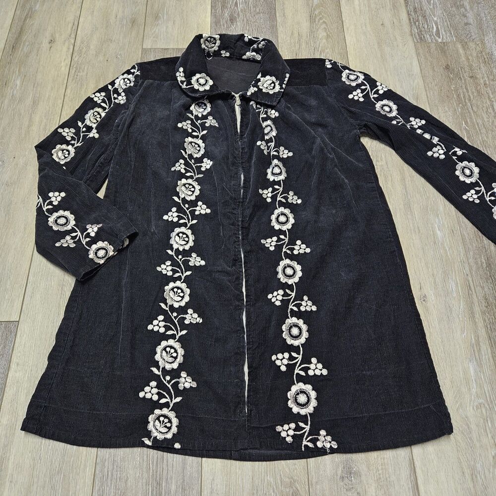 Princess House Vintage 60s 70s Hostess Coat Dress Embroidered Corduroy Women's